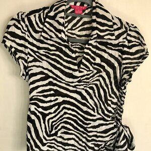 Sunny Leigh black and white zebra-striped wrap top
